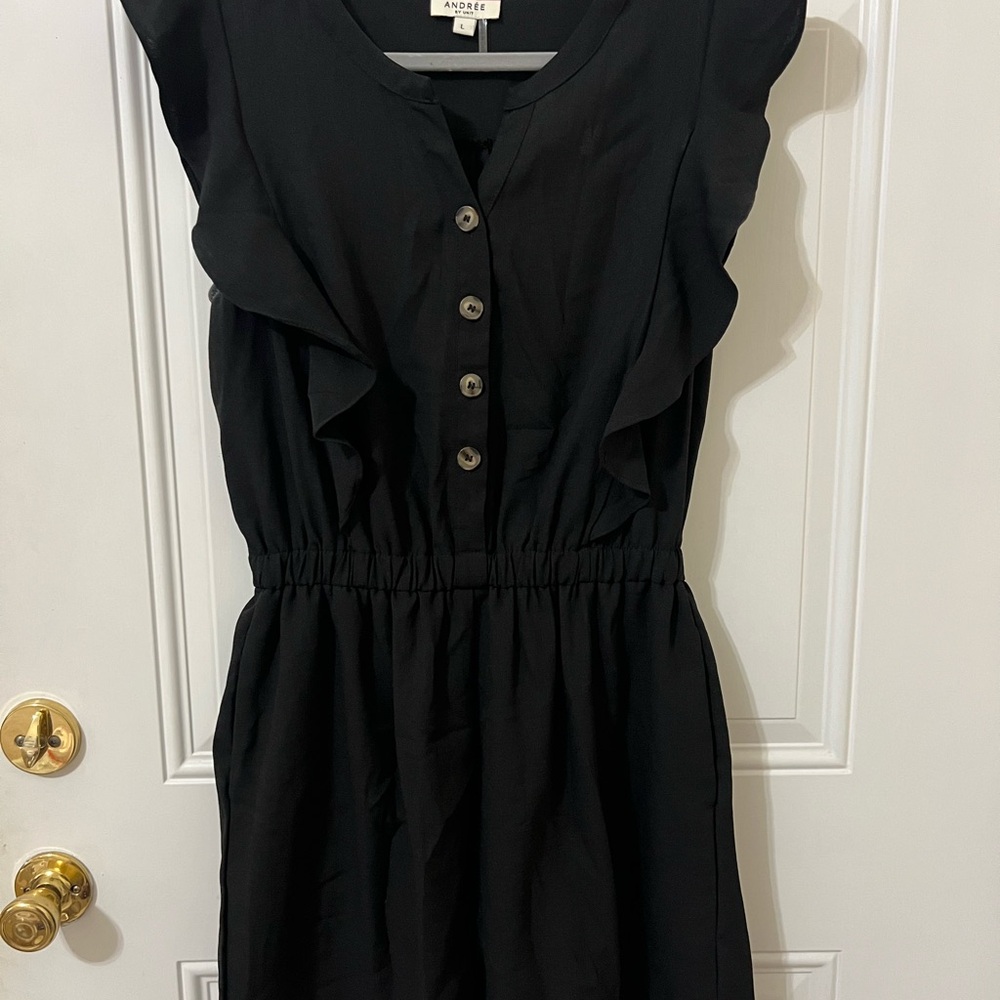 Black Ruffle Button-Down Romper